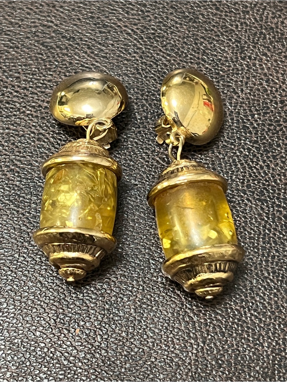 Vintage Tortoiseshell Gold Tone Clip-On Dangle Earrings